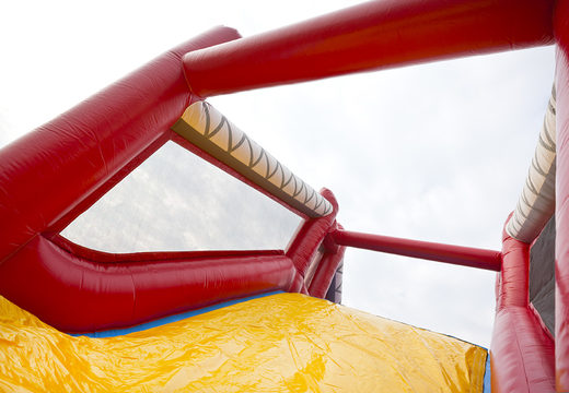 Order a 17 meter wide unique inflatable obstacle course in a fire brigade theme for kids. Buy inflatable obstacle courses online now at JB Inflatables America