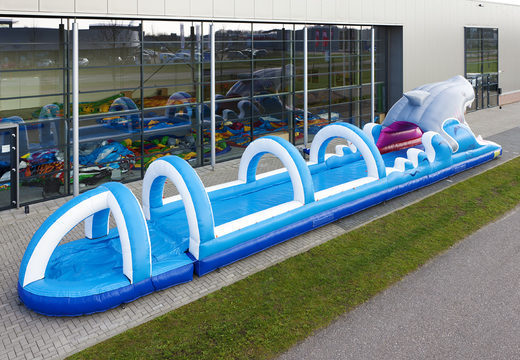 Shark belly slide track 18 meters long with an extra wide track. Order inflatable belly slides now online at JB Inflatables America