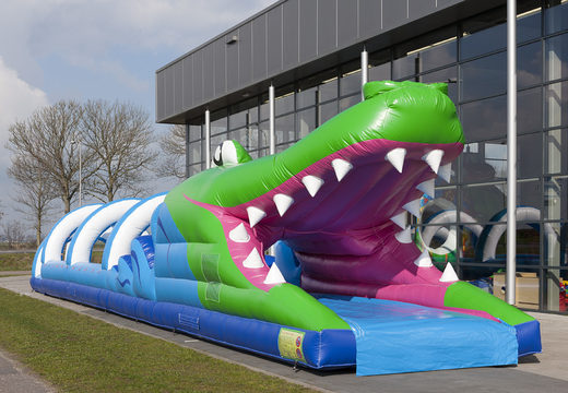 Order a perfect inflatable 18 meter long crocodile themed belly slide for children. Buy inflatable belly slides now online at JB Inflatables America