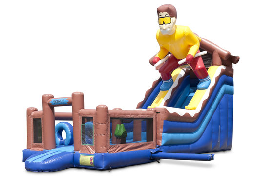 Multiplay inflatable slide in Ski theme with a splash pool, impressive 3D object, fresh colors and the 3D obstacle for children. Order inflatable slides now online at JB Inflatables America
