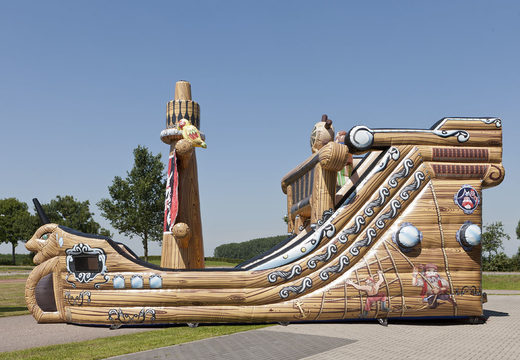 Order a pirate ship themed inflatable slide, a striking shape with cool 3D objects and full-colour prints for kids. Buy inflatable slides now online at JB Inflatables America