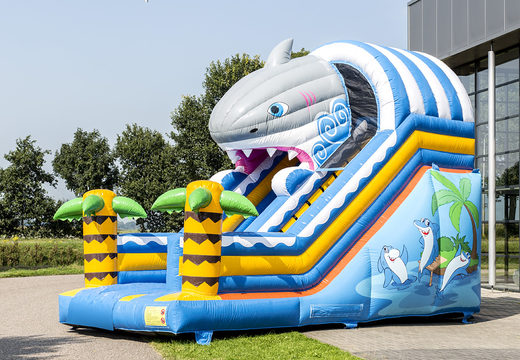 Buy shark themed inflatable slide for kids. Order inflatable slides now online at JB Inflatables America