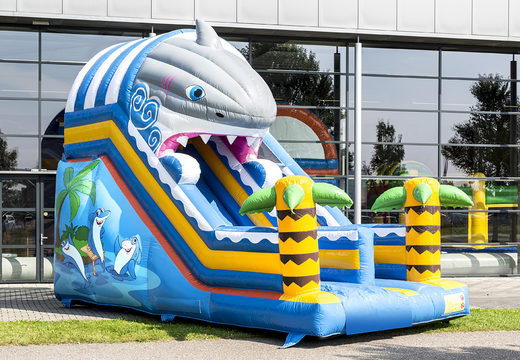 Order a shark themed inflatable slide for kids. Buy inflatable slides now online at JB Inflatables America