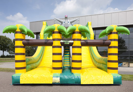 Buy an inflatable jungleworld slide with funny 3D figures and colorful prints for children. Order inflatable slides now online at JB Inflatables America