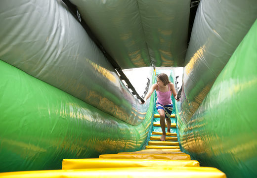 Buy a jungleworld-themed slide with funny 3D figures and colorful prints for kids. Order inflatable slides now online at JB Inflatables America