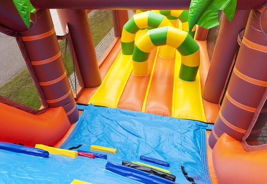 Get your unique 17 meter jungle themed obstacle course with 7 game elements and colorful objects now for kids. Order inflatable obstacle courses at JB Inflatables America