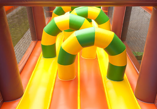 Get your unique 17 meter jungle themed obstacle course with 7 game elements and colorful objects now for kids. Order inflatable obstacle courses at JB Inflatables America