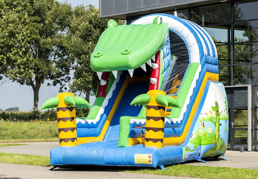 Order a perfect crocodile themed inflatable slide for kids. Buy inflatable slides now online at JB Inflatables America