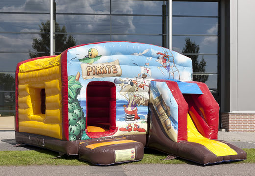 Order covered maxi multifun bouncer in pirate theme with a slide for children. Buy inflatable bouncers online at JB Inflatables America
