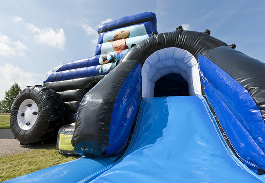 Order tractor inflatable covered bouncy castle in blue at JB Inflatables America. Buy bouncy castles online at JB Inflatables America