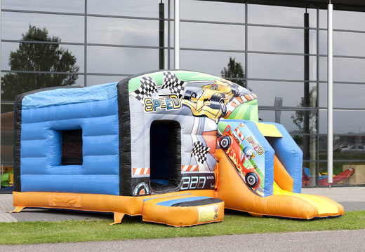 Buy inflatable indoor multiplay maxi multifun bouncy castle with slide in car theme for children. Order inflatable bouncy castles online at JB Inflatables America