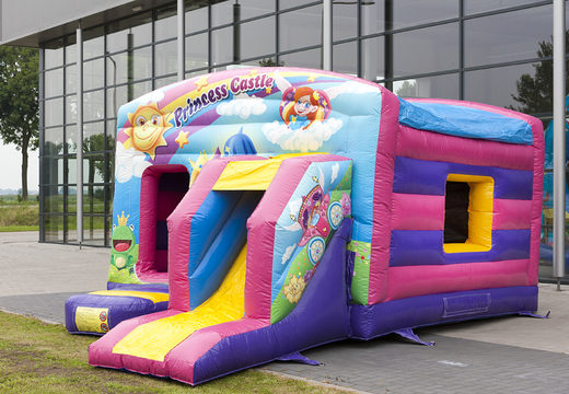 Buy maxi multiplay bounce house in princess theme with a slide for kids at JB Inflatables America. Order bounce houses online now at JB Inflatables America