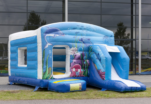 Order maxi multiplay bounce house in seaworld theme with a slide for children at JB Inflatables America. Buy bounce houses online now at JB Inflatables America