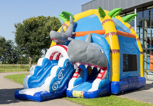 Order covered maxifun super bounce house with slide in shark theme for children. Buy inflatable bounce houses online at JB Inflatables America