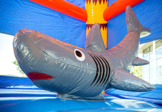 Order inflatable indoor maxifun bounce house in super shark theme for children. Buy bounce houses now online at JB Inflatables America