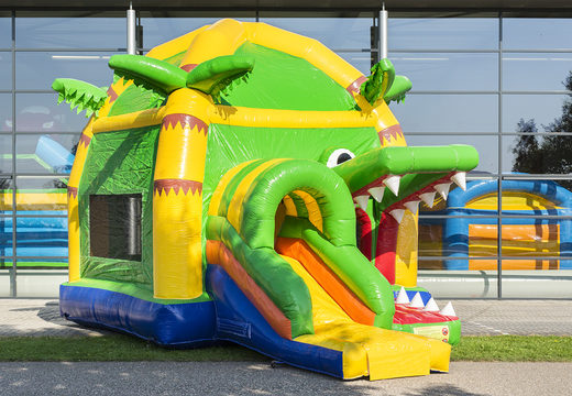 Order covered maxifun super bounce house with slide in crocodile theme for children. Buy bounce houses online at JB Inflatables America