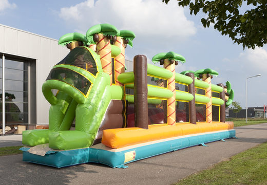 Order a 46.5 meter long jungle-themed obstacle course for children. Buy inflatable obstacle courses online now at JB Inflatables America