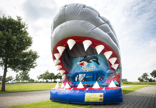 Order 8 meter long inflatable shark obstacle course for kids. Buy inflatable obstacle courses online now at JB Inflatables America
