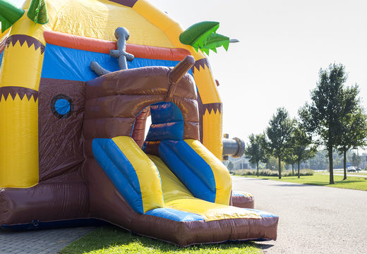 Buy an inflatable indoor multifun super bouncer in bright colors and fun 3D figures in a pirate theme for children. Order bouncers online at JB Inflatables America
