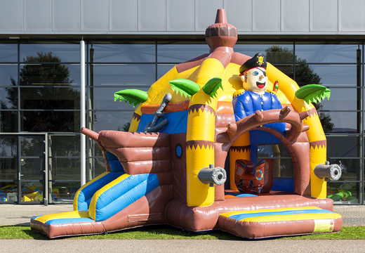 Buy inflatable multifun bouncy castle with roof in pirate theme for kids at JB Inflatables America. Order bouncy castles online at JB Inflatables America