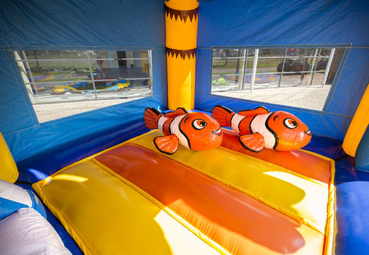 Buy an inflatable indoor multifun super bouncer with slide in the shape of nemo for children. Order bouncers online at JB Inflatables America