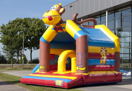Buy multifun bounce house in monkey theme with a striking 3D figure on the roof for kids. Order bounce houses online at JB Inflatables America