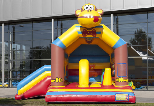 Buy an inflatable multifun bounce house for children with a monkey theme roof with a striking 3D object on top at JB Inflatables America. Order bounce houses online at JB Inflatables America