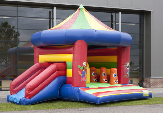 Buy an inflatable multifun bounce house in carousel theme with a roof, various obstacles and a slide for children at JB Inflatables America. Order bounce houses online at JB Inflatables America