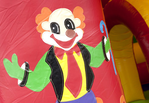 Order multifun bounce house in a carousel theme with different obstacles and a slide for kids. Buy bounce houses online at JB Inflatables America