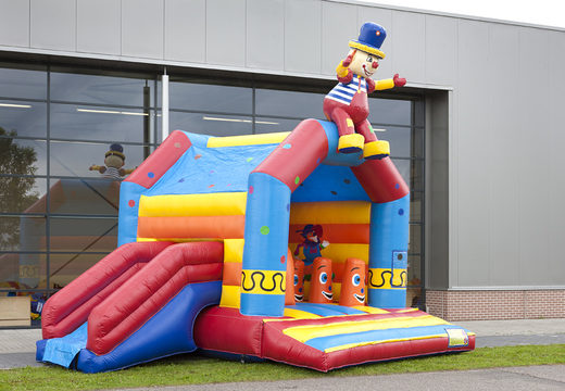 Buy an inflatable multifun bounce house for children with a clown theme with a striking 3D object on top at JB Inflatables America. Order bounce houses online at JB Inflatables America