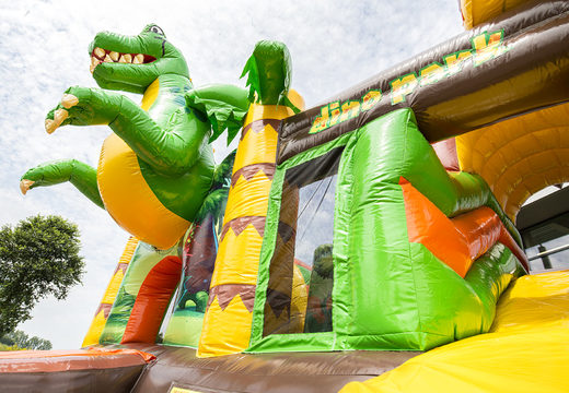 Medium inflatable multiplay bounce house in dinoworld theme for children. Order inflatable bounce houses online at JB Inflatables America