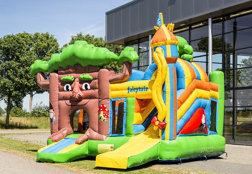 Multiplay bounce house in fairytale theme with slide for children. Buy inflatable bounce houses online at JB Inflatables America