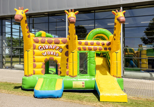 Medium inflatable multiplay bounce house in giraffe theme for children. Order inflatable bounce houses online at JB Inflatables America
