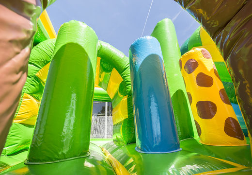 Order medium inflatable multiplay bounce house in giraffe theme with slide for children. Order inflatable bounce houses online at JB Inflatables America