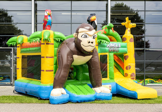 Multiplay bounce house in safari gorilla theme with slide for children. Buy inflatable bounce houses online at JB Inflatables America