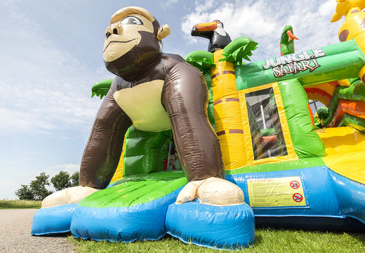 Medium inflatable multiplay bounce house in safari gorilla theme for children. Order inflatable bounce houses online at JB Inflatables America
