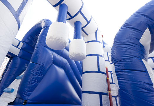 Order medium inflatable blue white castle bounce house with slide for children. Buy inflatable bounce houses online at JB Inflatables America