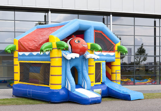 Medium inflatable multiplay bounce house in clownfish theme for children. Order inflatable bounce houses online at JB Inflatables America