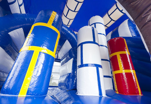 Order a multiplay bounce house with slide in a castle theme for children. Buy inflatable bounce houses online at JB Inflatables America