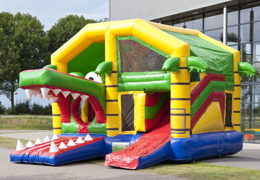 Medium inflatable multiplay bouncy castle in crocodile theme for children. Order inflatable bouncy castles online at JB Inflatables America
