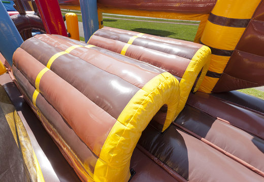 Pirate themed inflatable obstacle course with 7 game elements and colorful objects for kids buy now. Order inflatable obstacle courses now online at JB Inflatables America