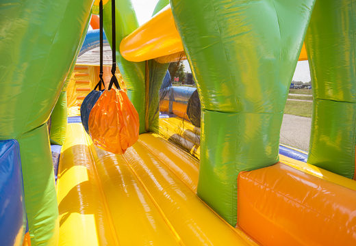 Buy a mega 27 meter obstacle course in cheerful colors for kids. Order inflatable obstacle courses at JB Inflatables America