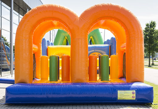 Buy a double 27 meter long obstacle course in cheerful colors for kids. Order inflatable obstacle courses now online at JB Inflatables America