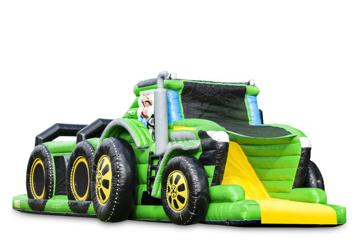 Order an inflatable unique 17 meter wide obstacle course in tractor theme for kids. Buy inflatable obstacle courses online now at JB Inflatables America