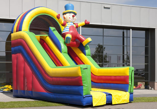 Unique multifunctional slide in clown theme with a splash pool, impressive 3D object, fresh colors and the 3D obstacles for children. Buy inflatable slides now online at JB Inflatables America