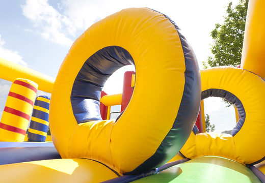 Large inflatable multifunctional slide in a clown theme with a splash pool, impressive 3D object, fresh colors and the 3D obstacles for children. Order inflatable slides now online at JB Inflatables America
