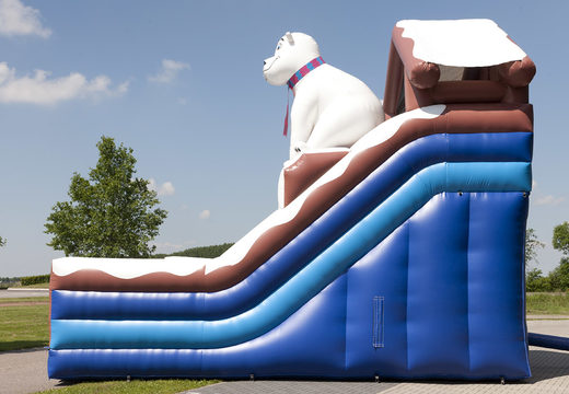 Unique multifunctional slide in a polar bear theme with a splash pool, impressive 3D object, fresh colors and the 3D obstacles for children. Buy inflatable slides now online at JB Inflatables America