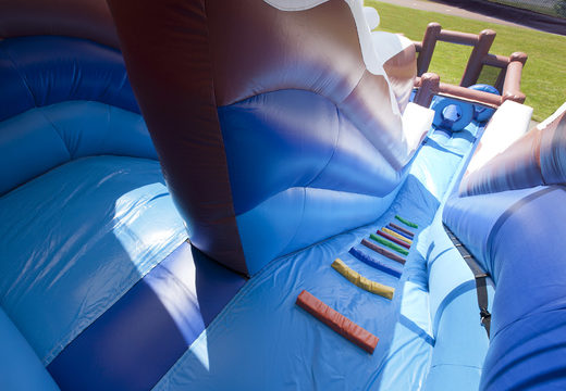Multiplay inflatable slide in polar bear theme with a splash pool, impressive 3D object, fresh colors and the 3D obstacle for children. Order inflatable slides now online at JB Inflatables America