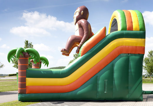 Gorilla themed multifunctional inflatable slide with a plunge pool, impressive 3D object, fresh colors and the 3D obstacles for kids. Buy inflatable slides now online at JB Inflatables America