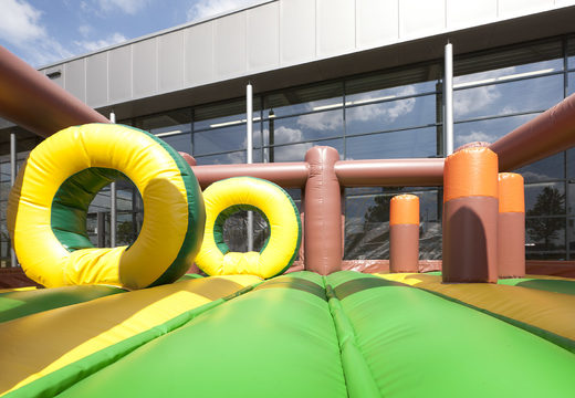 Order an inflatable multifunctional slide in the gorilla theme with a splash pool, impressive 3D object, fresh colors and the 3D obstacles for kids. Buy inflatable slides now online at JB Inflatables America